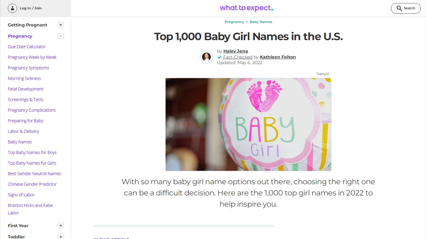 Top 1,000 Baby Girl Names in the U.S. 2022 - What to Expect