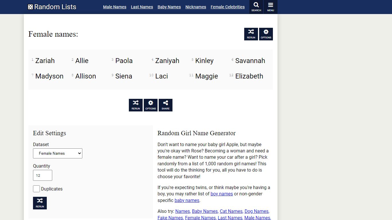 Female Name Generator — A random list of girls' names